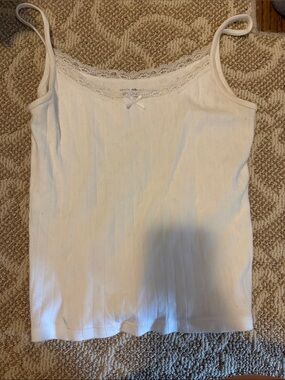 Brandy Melville White Lace-Trim Ribbed Camisole